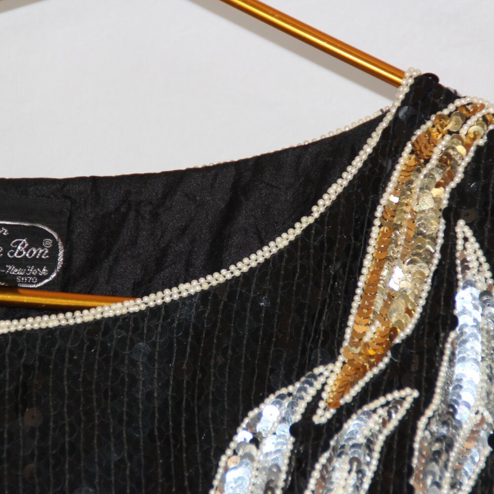 Vtg 80s  Jean for Joseph Le Bon Silk Sequined Maxi Dress Heavily Beaded Large - Picture 4 of 9